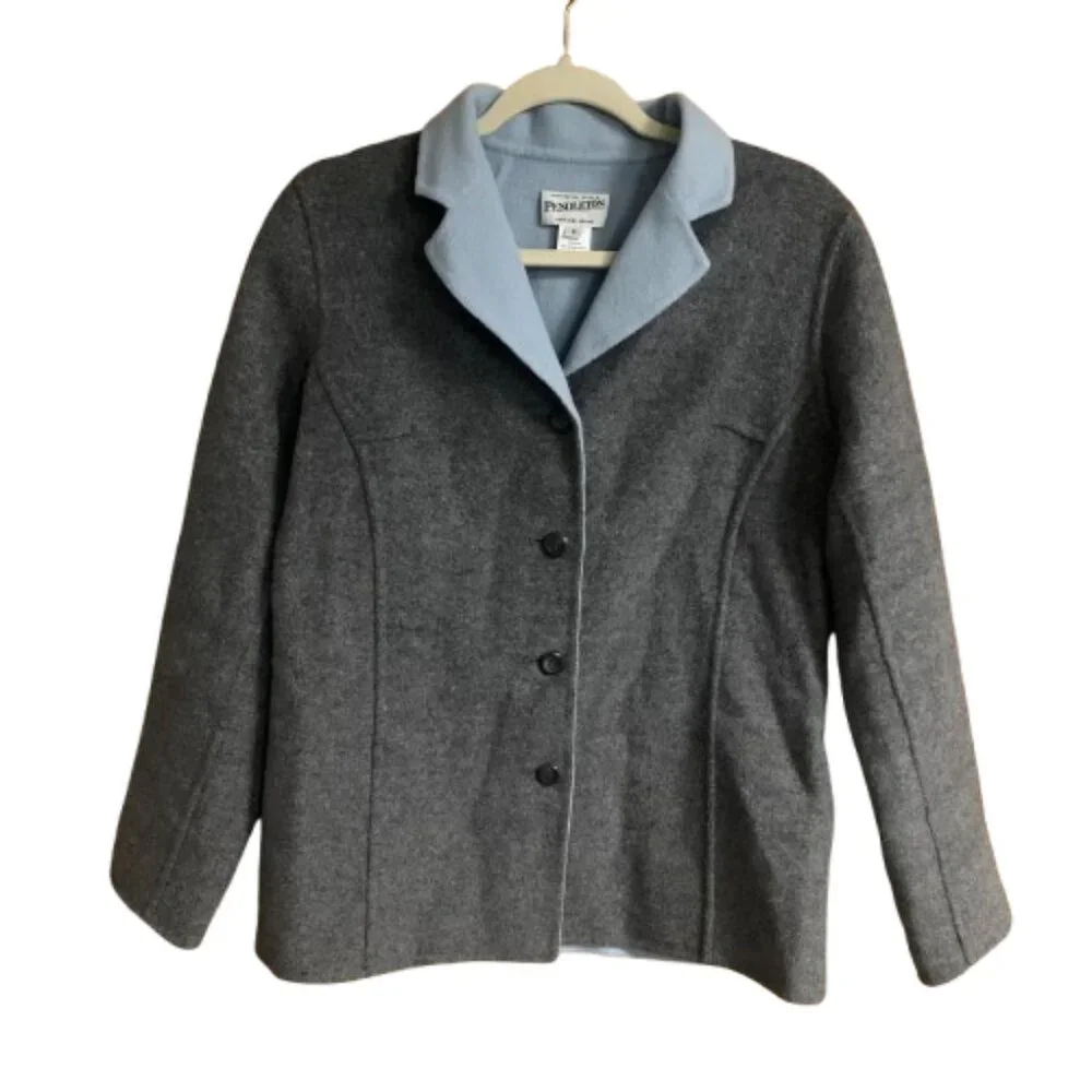 Pendleton Gray Light Blue Reversible Women's Small Button Down Cardigan EUC